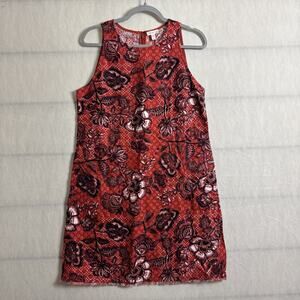 NEW Garnet Hill Women's Size 8 100% Linen Red Floral Print Zip Midi Dress